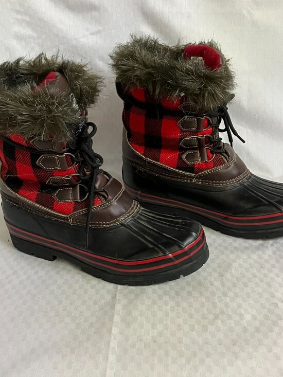 Tamarack Womens Snow Duck Boots Size 9 Red Plaid Fur Trim Thinsulate - Picture 2 of 8